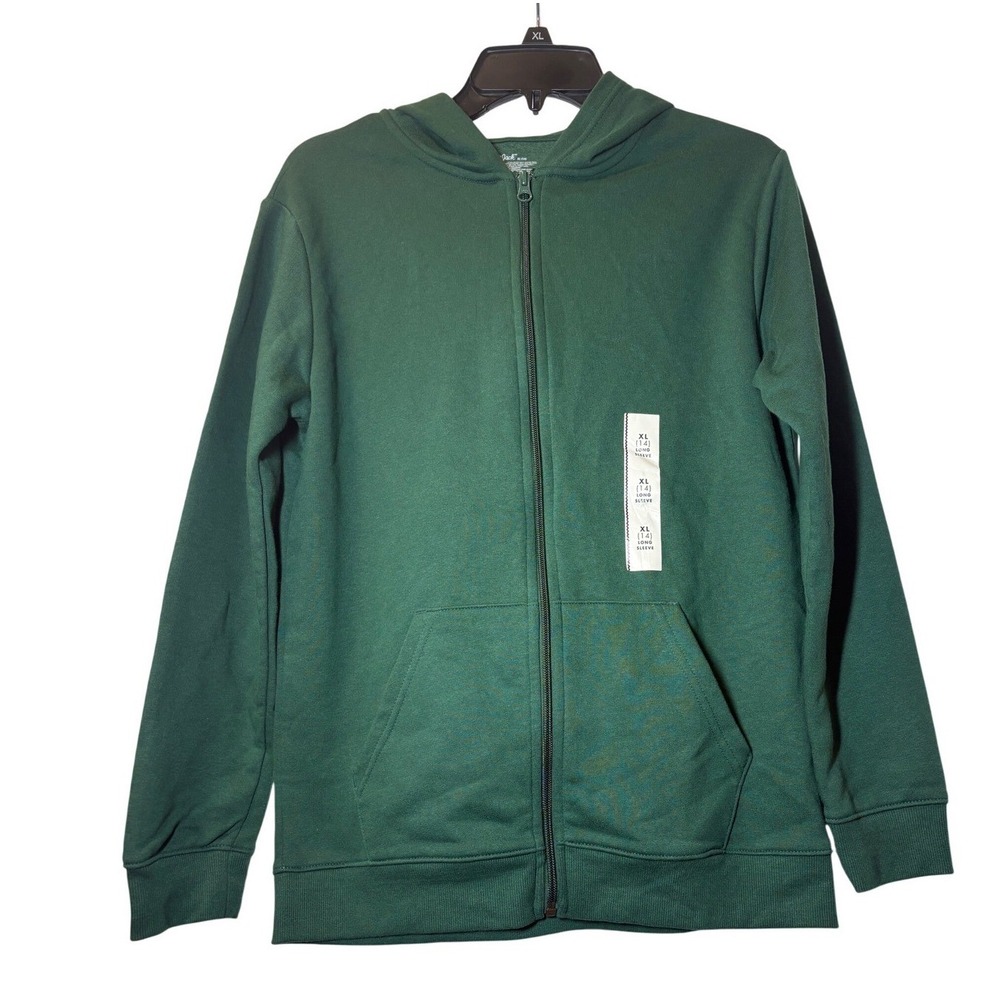 Cat & Jack Boys Dark Green Full Zip Fleece Hoodie Sweatshirt XL 14 NWT